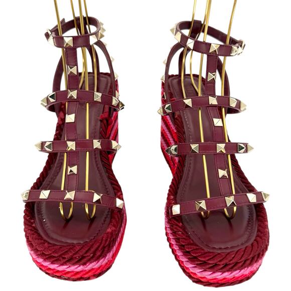 VALENTINO GARAVANI Torchon Rockstud Wedge Sandal EU 39 US 9 Red Pink Platform - Picture 3 of 11